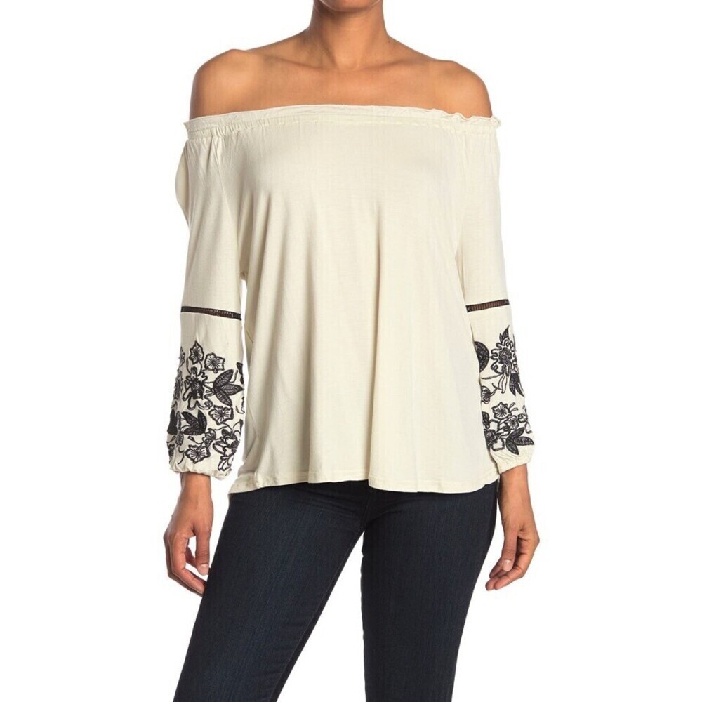 LIV Los Angeles Embroidered Off-the-shoulder Peasant Blouse In White size M